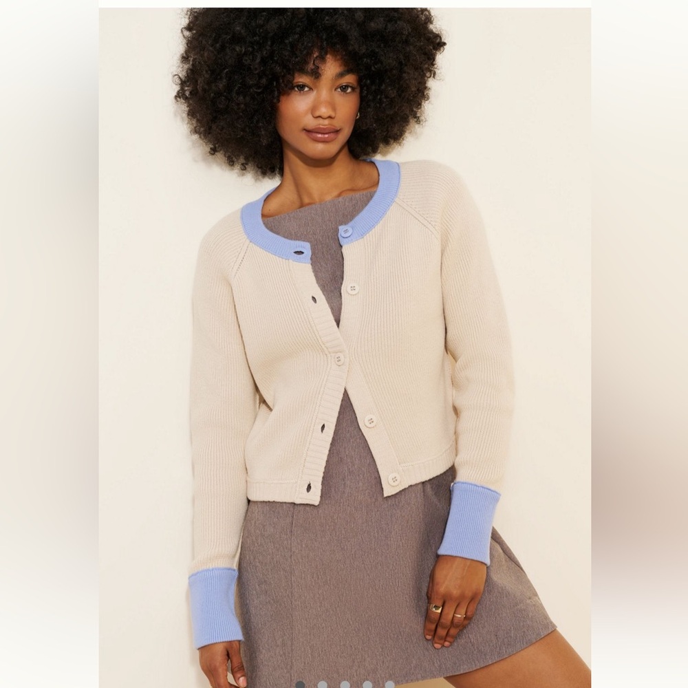 RD STYLE CONTRAST COLLAR CARDIGAN SWEATER